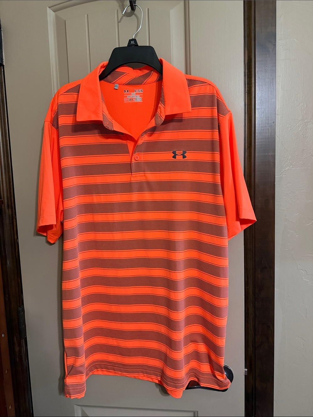 Under Armour Men’s Neon Orange & Dark Orange Striped Polo
